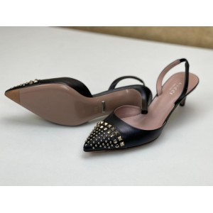 [NEW] GUCCI 370443 VIBRANT COLINE LEATHER STUDDED LOW HEEL SANDALS PUMPS